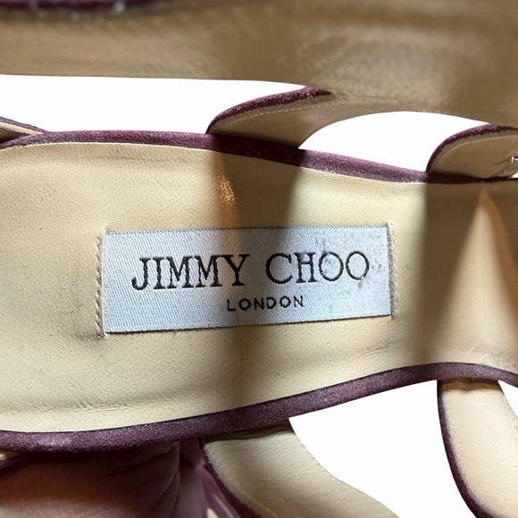Jimmy Choo Women's Suede‎ Sandal High Heels Burgandy Size 40.5 Designer Luxury - Picture 10 of 15